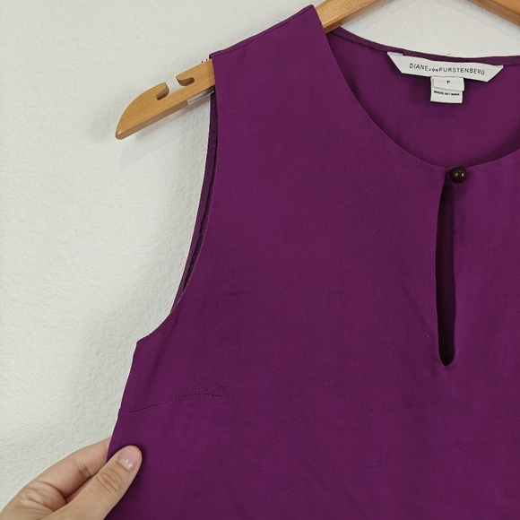 $198 DIANE VON FURSTENBERG Purple Alexandrie Sleeveless Silk Ruffle Top P, Small - Picture 8 of 16